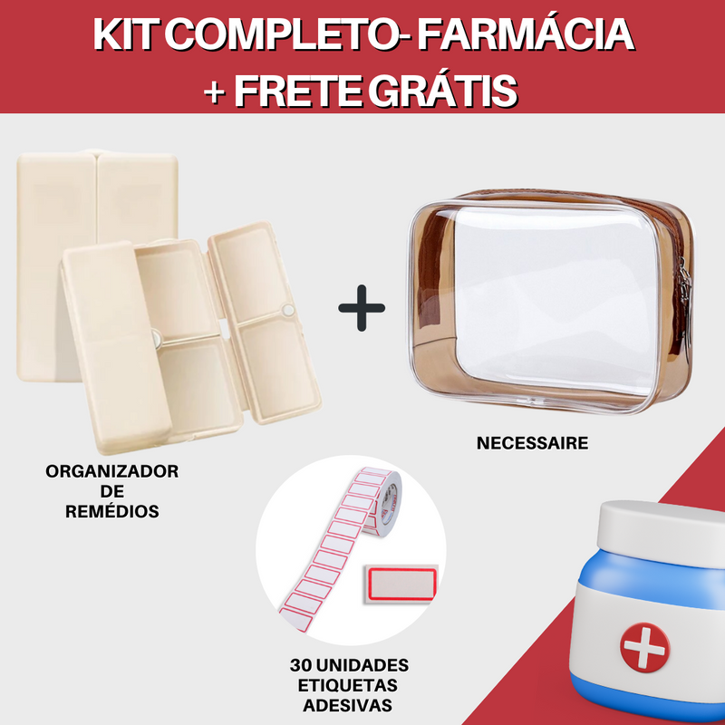 Kit Organizador de Remédios - Caixa + Etiqueta+ Bolsa